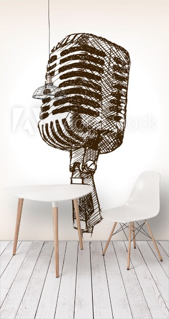 Bild på Vintage microphone hand drawn sketch style vector